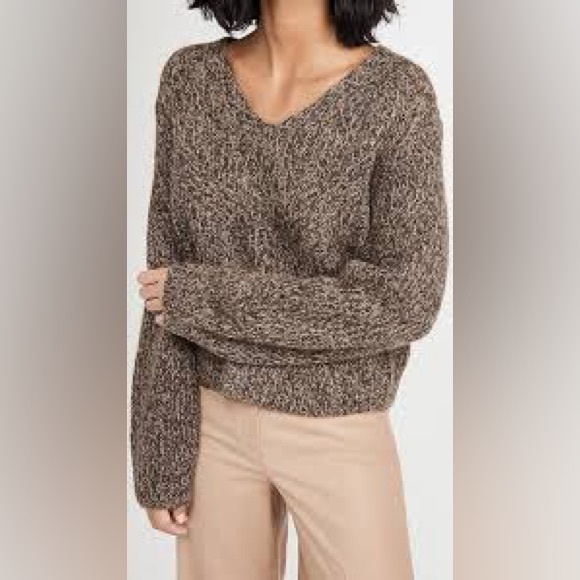Vince Alpaca Mohair Merino Wool Sweater Marled Traveling Rib V-Neck Brown XS - Picture 1 of 13